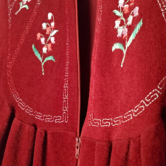 Vintage 80s Fleece Cranberry Zip Up House Coat with Pockets, Lg - Picture 4 of 9